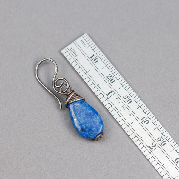 Simple Drop Earrings with Blue Stones are 1.44 inches Long