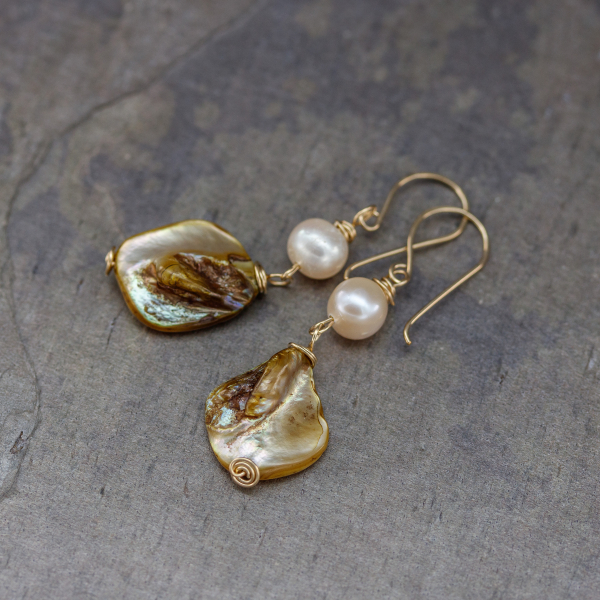 Pearl Dangle Earrings with Shell Nuggets