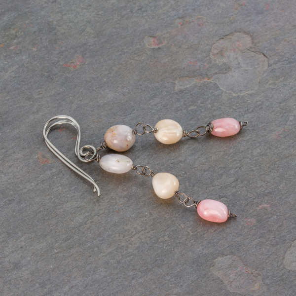 Pink Opal Earrings Linear Dangle Style