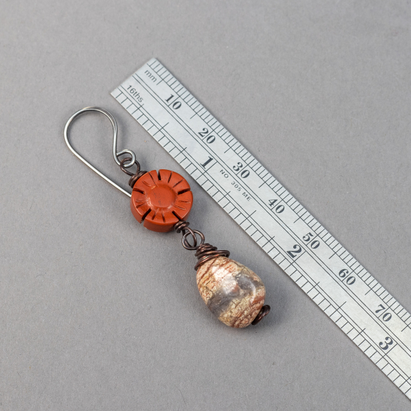 2.25 inches Long These Jasper Dangle Earrings are Shown With a Ruler For Scale