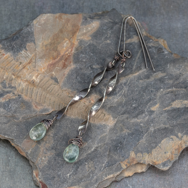 Twisted Silver Earrings with Aquamarine Drops
