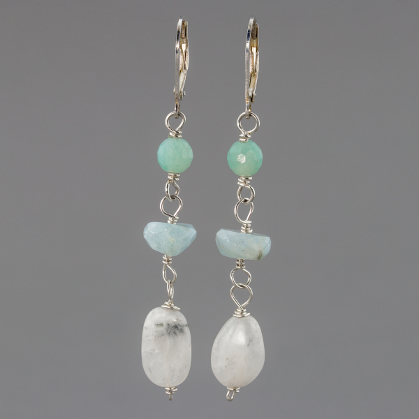 Aquamarine Earrings with Amazonite and Moonstone