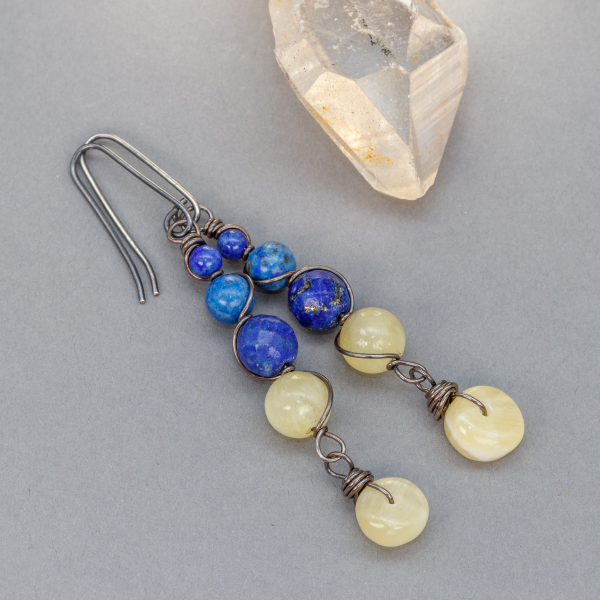 Blue and Yellow Natural Stone Earrings