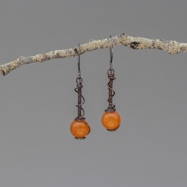 Coiled Wire Spiral Earrings with Orange Stones