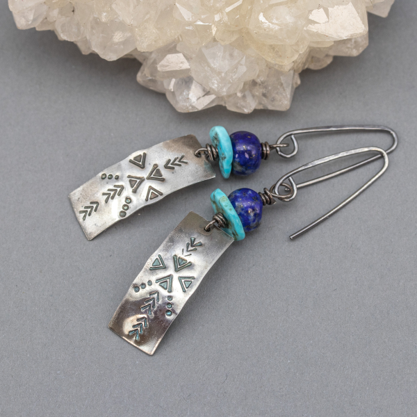 Lapis and Turquoise Dangle Earrings in Sterling Silver