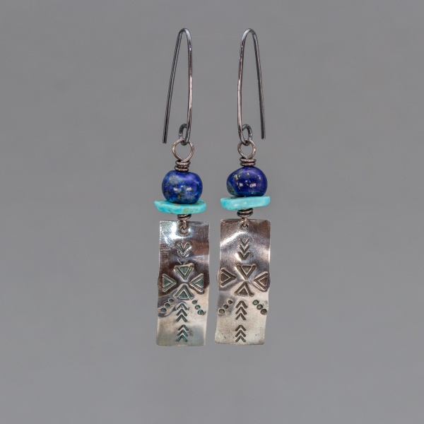 Turquoise and Lapis Earrings Handmade in Silver