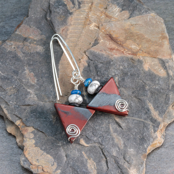 Tiger Iron Jasper Earrings with Howlite and Denim Lapis