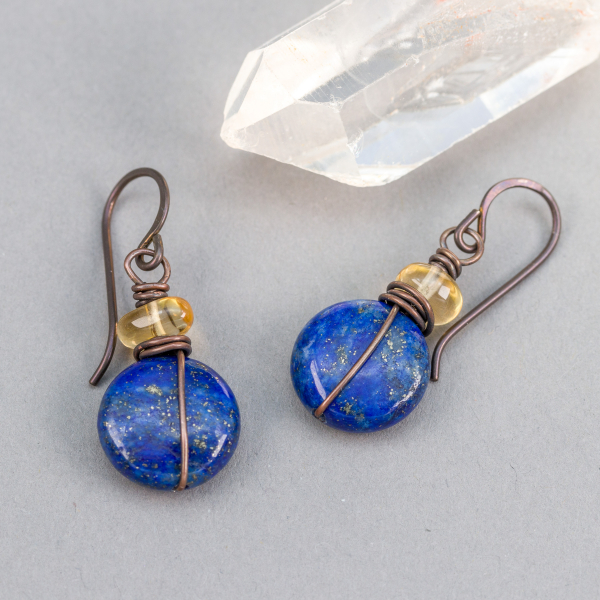 Blue and Yellow Beaded Drop Earrings