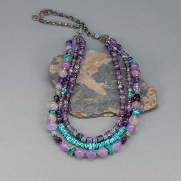 Amethyst and Genuine Turquoise Necklace and Earrings Set