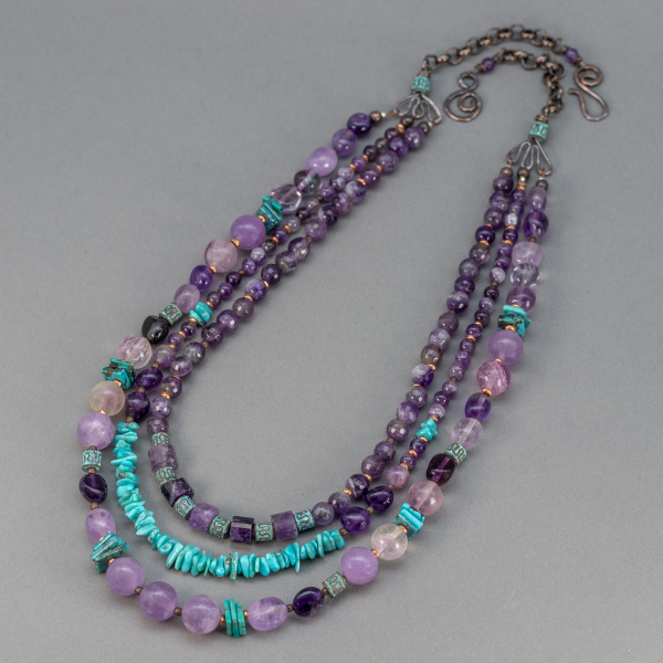 Amethyst three Layer Necklace is 18" to 22" Long