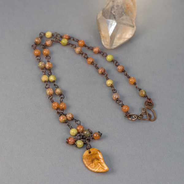 Delicate Natural Stone Station Necklace in Autumn Colors