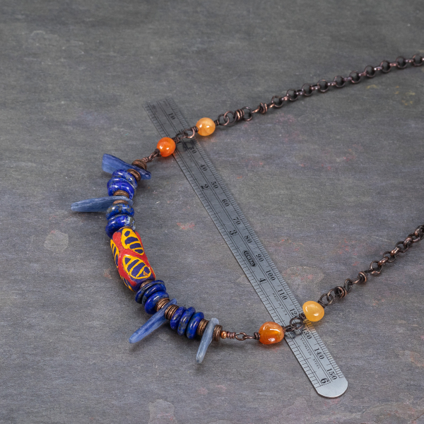 African Glass and Natural Stone Necklace is 19-inches Long