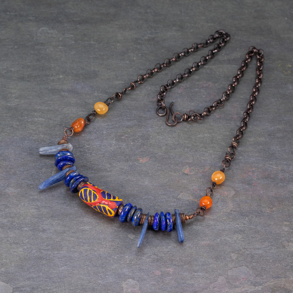 Colorful Bib Necklace Blue and Orange