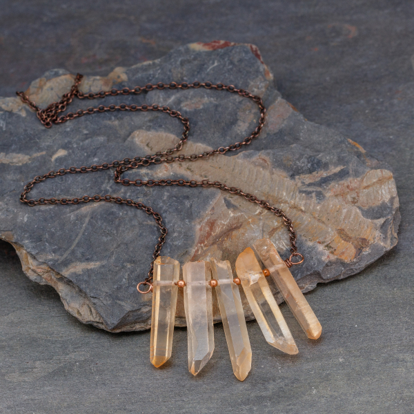 Raw Stone Bib Necklace in Copper