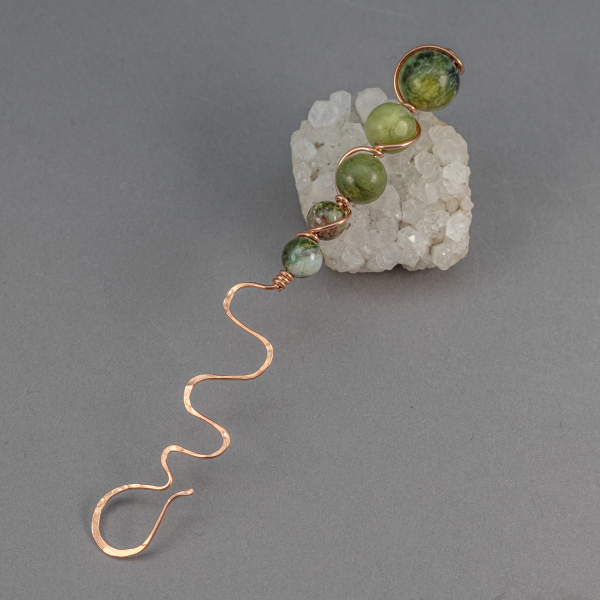 A Forged Copper Wire Hook with Green Stone Beads