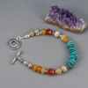 Agate Quartz Carnelian and Turquoise Real Gemstone Bracelet with a Toggle Clasp