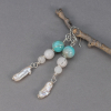 Tapered Sterling Silver Wire Wrapped Dangle Earrings Amazonite Agate and Pearl