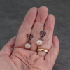 Pearl Earrings on Copper Heart Ear Hooks are 1.25 Inch Long