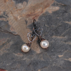 Small Pearl Dangle Earrings with Heart Motif Ear Hooks