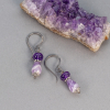 Purple and White Chevron Amethyst Teardrop Bead Earrings Dark Silver