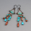 Copper Wire and Chain Turquoise and Jasper Chandelier Earrings