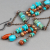 Detail of Turquoise and Jasper Dangles of these Southwestern Chandelier Earrings