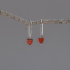 Argentium Silver Minimalist Drop Earrings with Tiny Red Jasper Hearts
