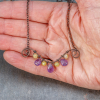Yellow and Purple Gemstones and Graceful Hand Worked Copper Necklace