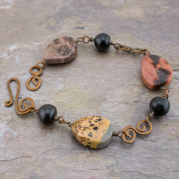 Jasper Stone and Copper Link Bracelet