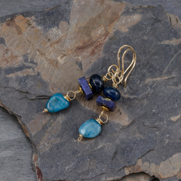 Blue with Blue-Green Natural Stone Earrings