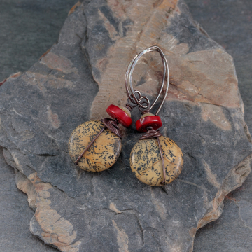 Chohua Jasper Earrings, Copper Wire Wrap