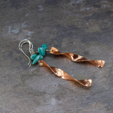 Real Turquoise Copper and Sterling Silver Earrings