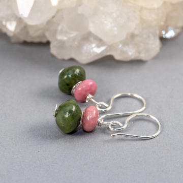 Natural Stone Earrings Pink with Green