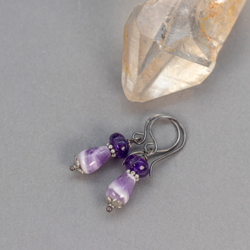 Small Purple and Purple with White Stone Drop Earrings