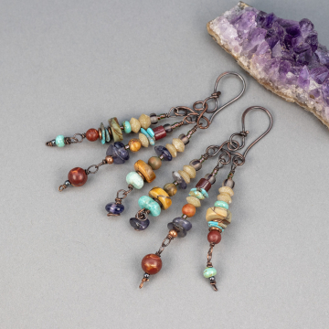 Multi Gemstone Chandelier Earrings in Earthy Colors