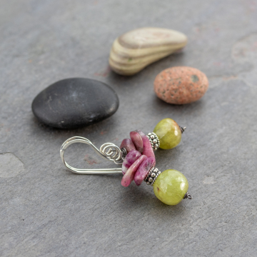 Boho Earrings with Pink and Green Stones