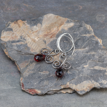 Fancy Wire Wrap Red Crystal Earrings