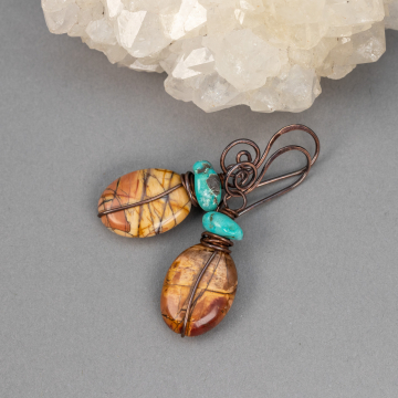 Brick Red and Yellow Red Creek Jasper Earrings in Copper