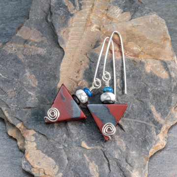 Red White and Blue Natural Stone Earrings