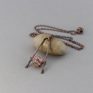 Geometric Pendant in Copper and Natural Stone