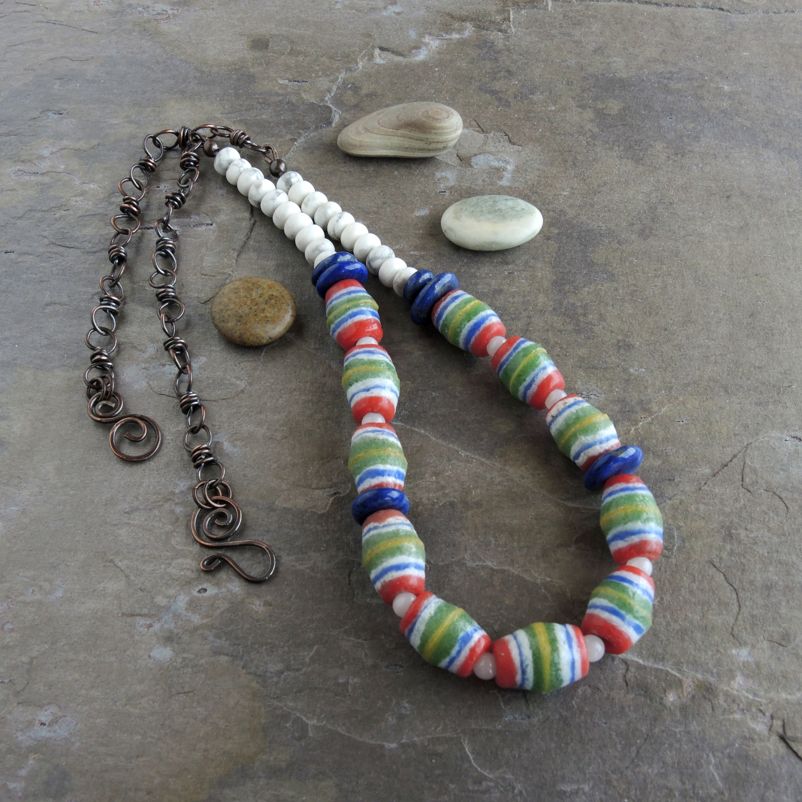 African Caribbean and Coral African Bead Necklace