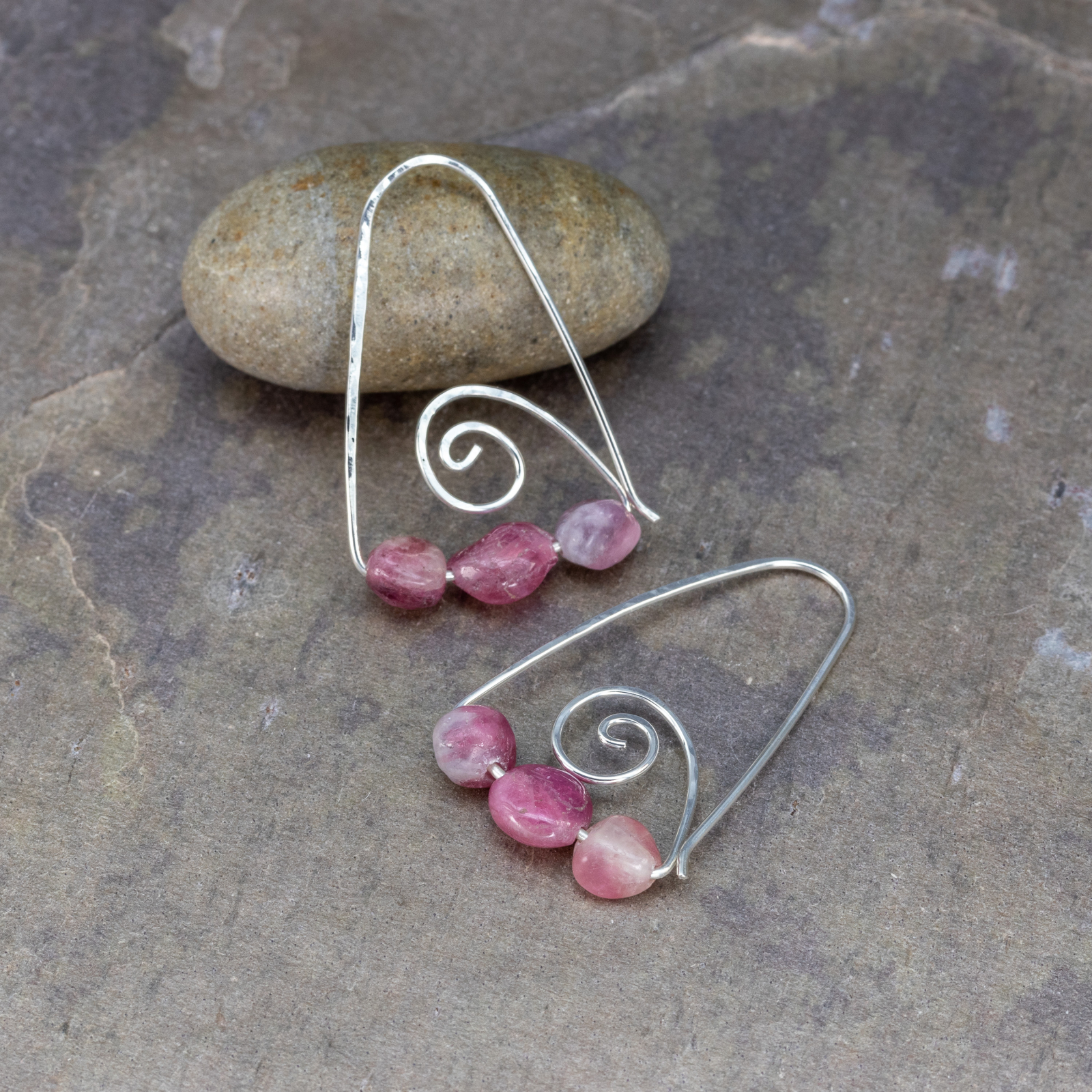 ite Gemstone Mixed Metals Dangling Earrings on Sterling Silver Wires Artisan Jewelry 