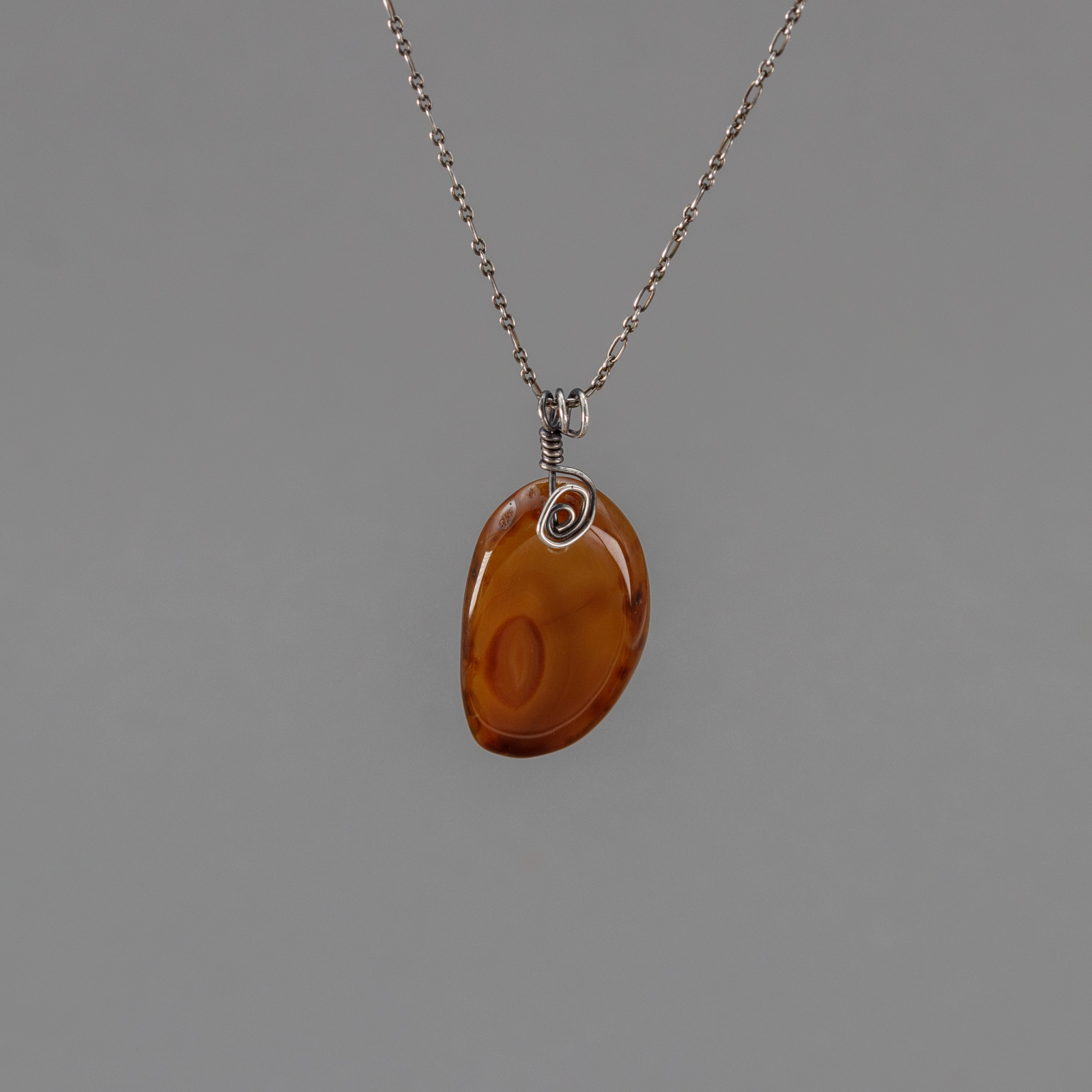 Agate Slice Necklace Natural Brown Crystal Pendant LR84 Silver Plated 