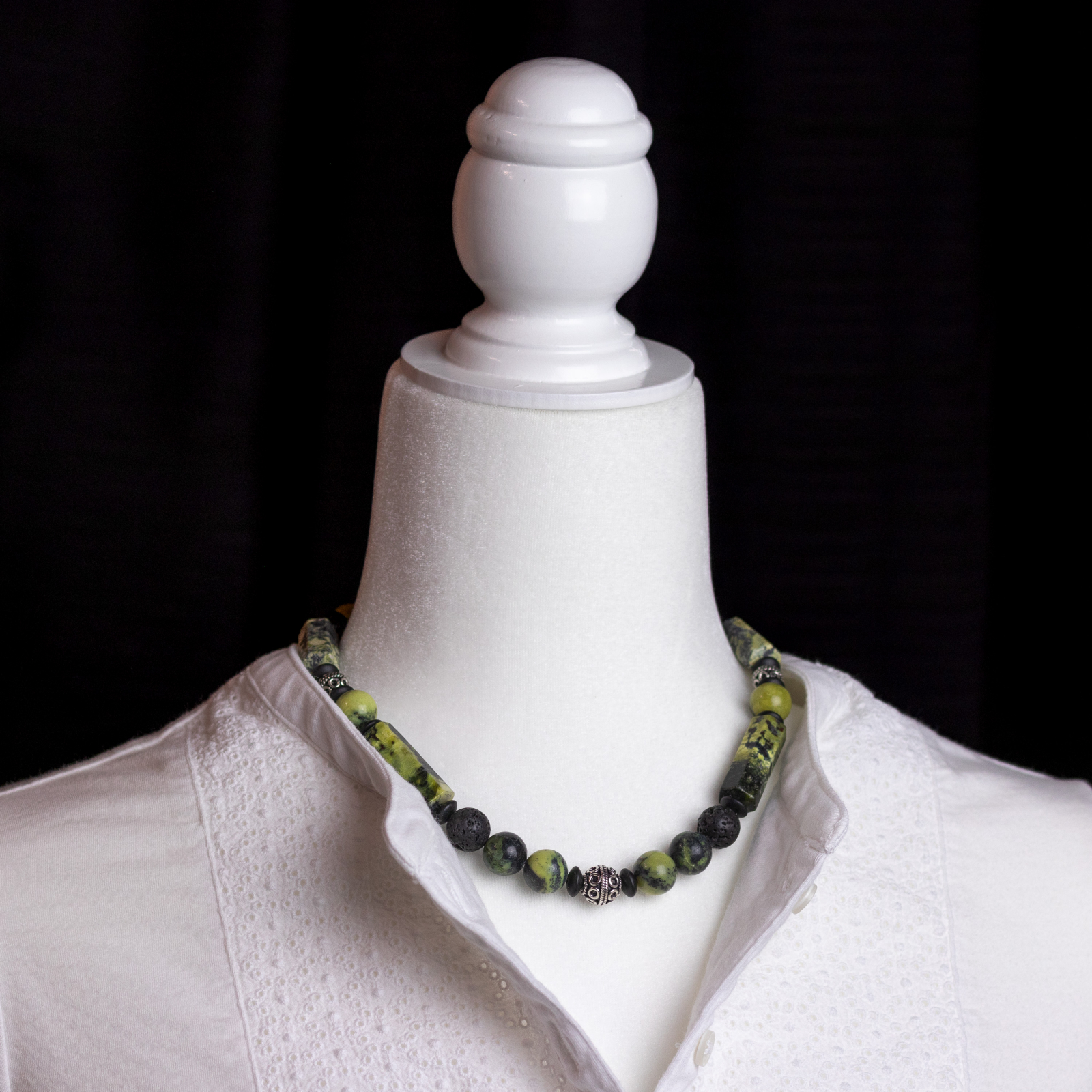 Triple Chunky Beaded Necklace, Green - Elise
