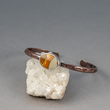 Copper Cuff Bracelet with Jasper Stone, Western Style Textured Copper Bracelet