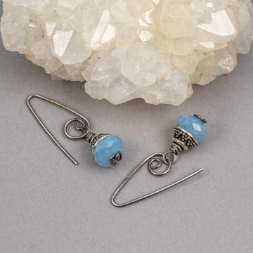 Aquamarine Earrings, Simple Drop Earrings with Blue Gemstones