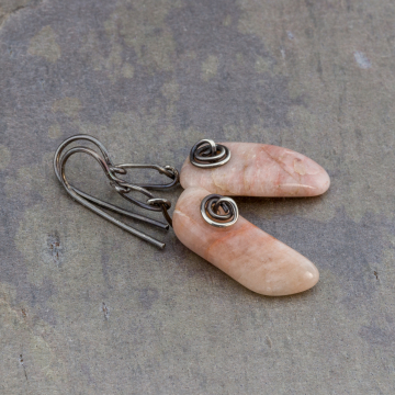 Oxidized Sterling Silver Earrings with Pink Pebbles, Colorado Found Stone Earrings