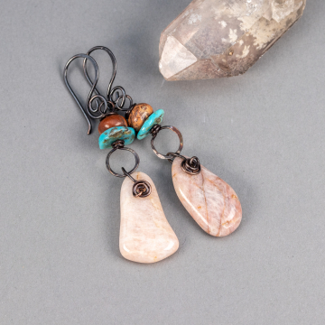 Natural Stone Dangle Earrings with Colorado Found Stones Jasper and Turquoise Accents