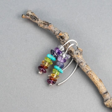 Sterling Silver Wire Threader Earrings with Gemstones in Rainbow Colors