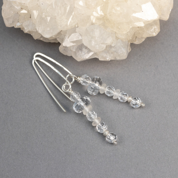 Genuine Quartz Gemstone Earrings, Icicle Drop Earrings in Sterling Silver
